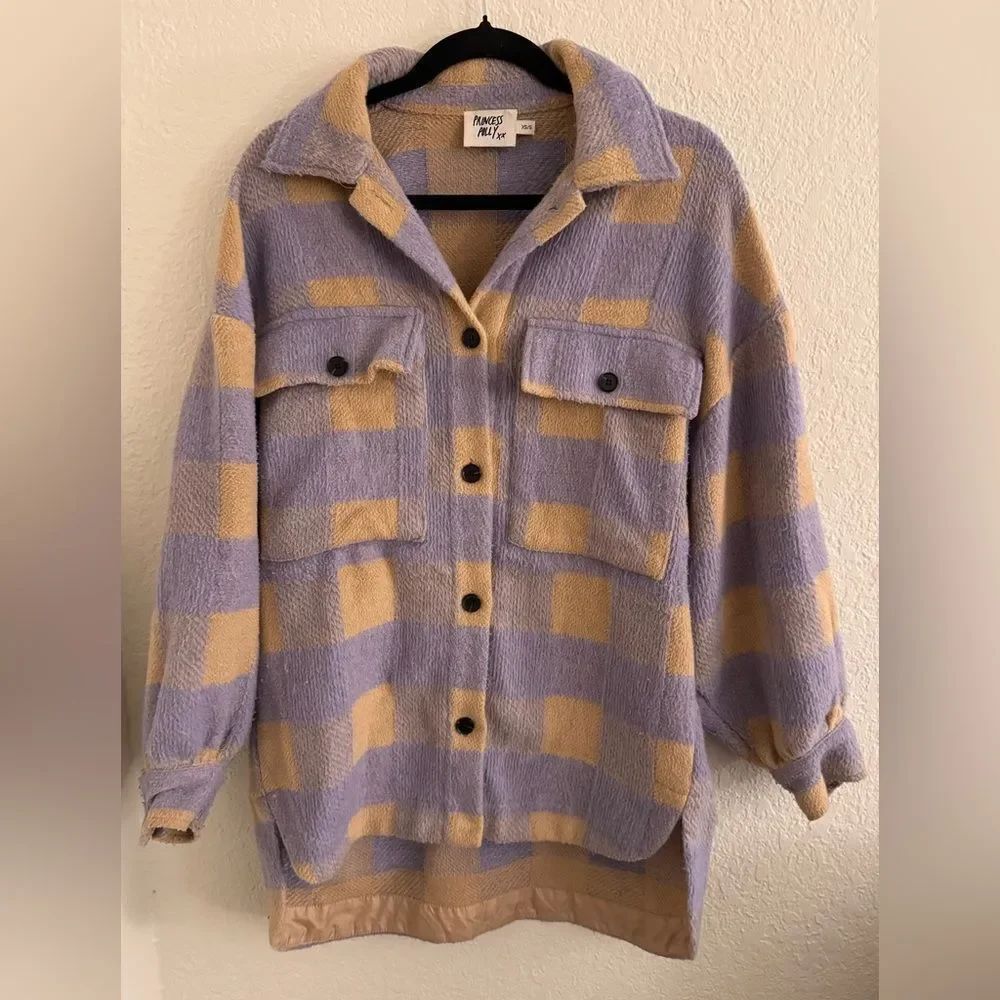 Princess Polly Purple and Tan Plaid Pea Coat